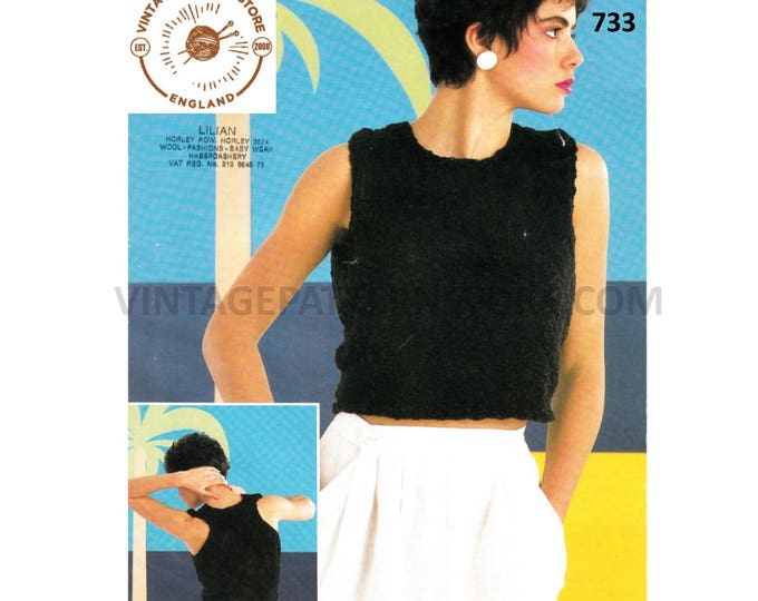 Ladies Womens easy to knit 90s DK round neck sleeveless slipover sweater vest Summer top pdf knitting pattern 30" to 38" PDF download 733