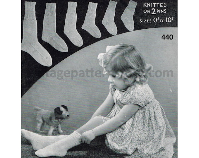 Newborn Baby Babies Toddlers Girls 30s vintage easy to knit 3 ply socks pdf knitting pattern birth to 10 years Instant PDF download 440