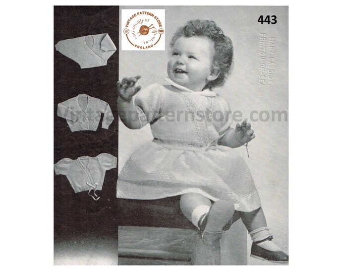 Baby Babies 30s vintage 2 ply 3 ply wrap around cable lacy and plain raglan matinee coat pdf knitting pattern 1 to 2 years PDF Download 443