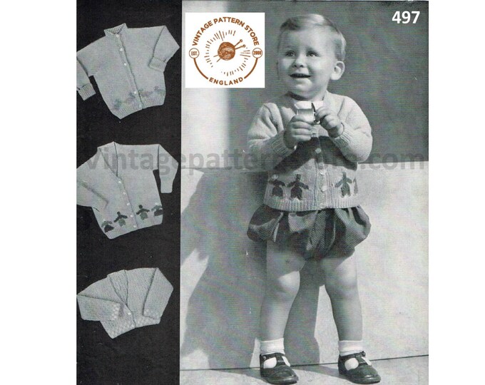 Baby Babies Toddlers 30s 3 ply V or round neck duck dutch or check intarsia raglan cardigan pdf knitting pattern 20" to 22" Download 497