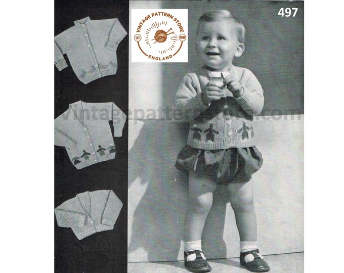 Baby Babies Toddlers 30s 3 ply V or round neck duck dutch or check intarsia raglan cardigan pdf knitting pattern 20" to 22" Download 497