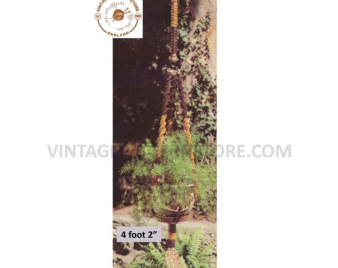 70s vintage macrame plant hanger pdf macrame pattern, 70s vintage retro indoor garden gardening 4 foot Instant PDF download 3103