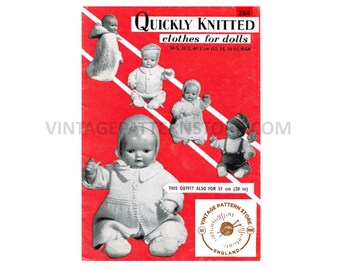 60s vintage 12&quot; 14&quot; 16&quot; DK baby dolls clothes pdf knitting pattern 17 items to knit Instant PDF Download 284