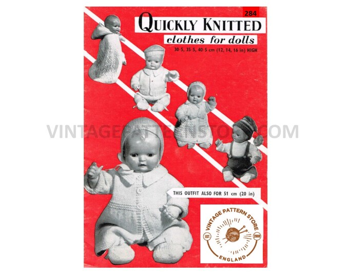 60s vintage 12" 14" 16" DK baby dolls clothes pdf knitting pattern 17 items to knit Instant PDF Download 284