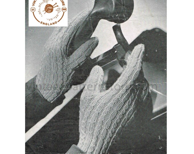Ladies Womens 40s vintage 3 ply cable cabled gloves and mittens pdf knitting pattern average hand size 6" to 6.5" Instant PDF Download 496