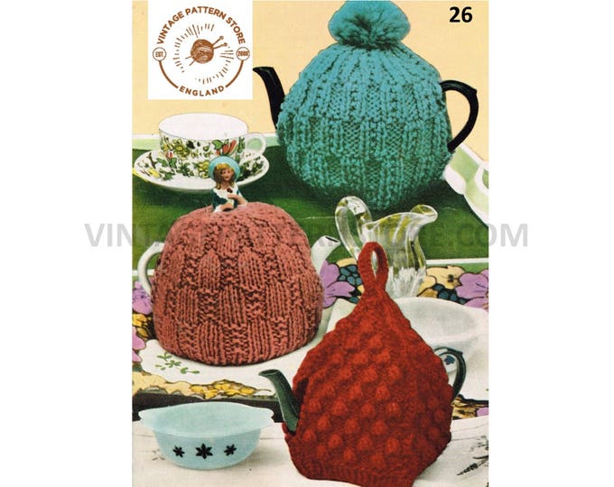 60s vintage chunky knit broken rib stitch berry stitch & Victorian lady tea cosy pdf knitting pattern standard size Instant PDF Download 26