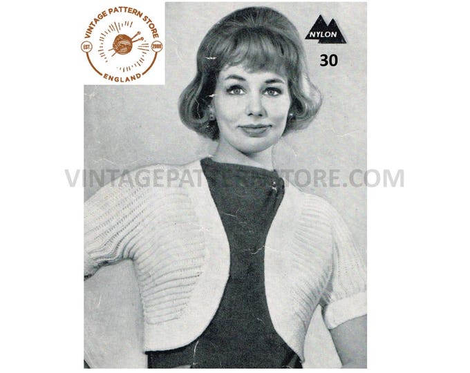 Ladies Womens 60s vintage short sleeve rib ribbed DK bolero evening top pdf knitting pattern 34" to 36" chest Instant PDF Download 30