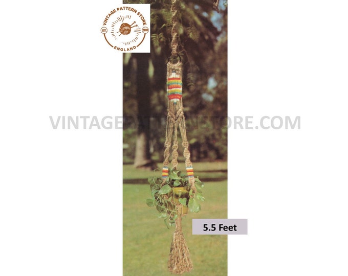 70s vintage macrame plant hanger pdf macrame pattern, 70s vintage retro Indoor garden gardening 5.5 foot Long Instant Download 3092