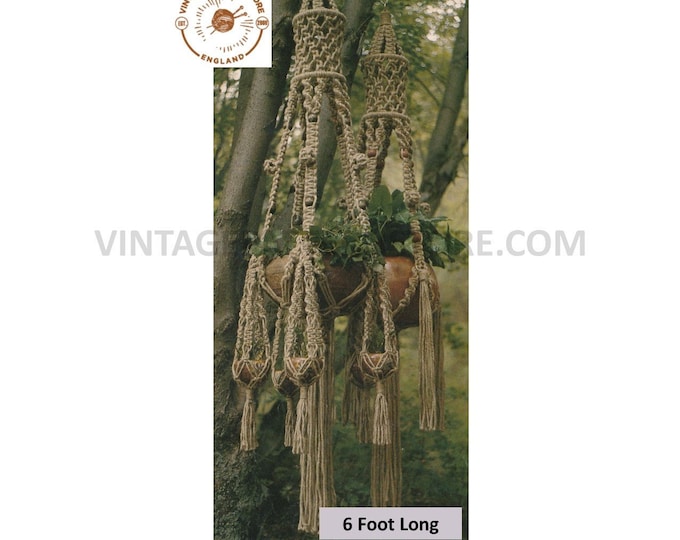 70s vintage Macrame plant hanger pdf macrame pattern, 70s vintage retro indoor garden gardening 6 foot Long Instant PDF download 3076