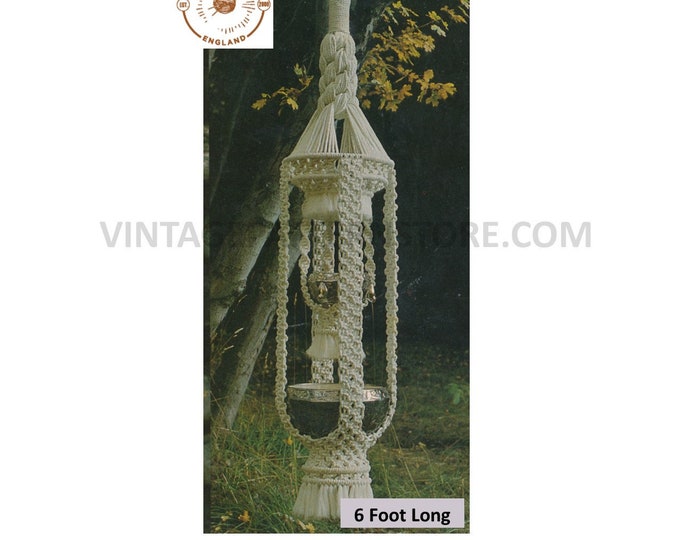 70s vintage large macrame plant hanger pdf macrame pattern, 70s vintage retro macrame suspension hanging fountain 6 Foot PDF download 3077