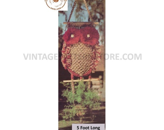 70s vintage macrame owl plant pot hanger holder pdf macrame pattern, 70s vintage retro indoor garden gardening 5 foot Long PDF download 3097