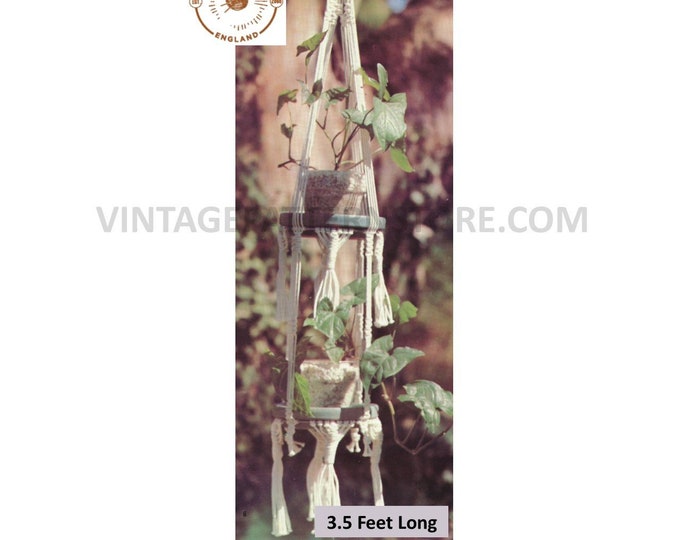 70s vintage macrame plant pot hanger holder pdf macrame pattern, 70s vintage retro indoor garden gardening 3.5 foot Instant download 3094
