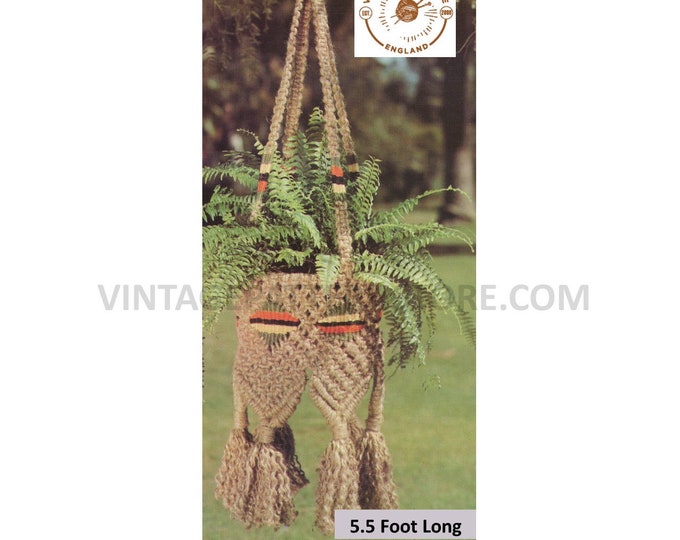 70s vintage macrame plant hanger pdf macrame pattern, 70s vintage retro indoor garden gardening 5.5 foot Long Instant Download 3093