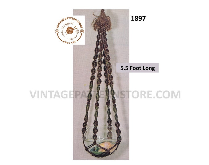 70s vintage Indoor garden easy to make macrame plant hanger pdf macrame pattern 5.5 foot Long Instant PDF download 1897