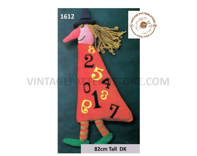 70s vintage learn to count large DK toy witch pdf crochet pattern 32" Tall Instant PDF Download 1612