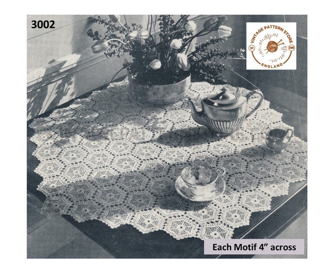 50s vintage star motif lacy lace doily doilies table cloth mat pdf crochet pattern multiple uses motif is 4" diameter Instant Download 3002