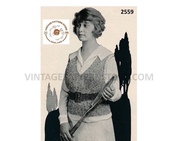 Edwardian knitting patterns, Ladies Womens Edwardian V neck tennis sweater vest pattern - PDF download 2559