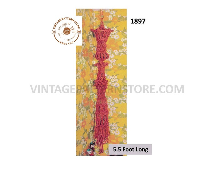 70s vintage easy to make decorative Oriental hanging macrame ornament decoration pdf macrame pattern 5.5 foot Long Instant PDF download 1897