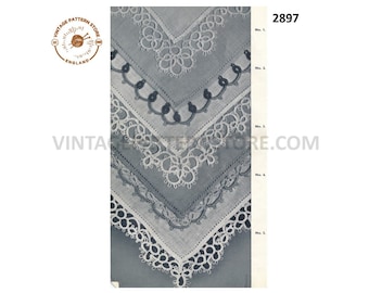 50s vintage tatted lace lacy handkerchief edging pdf tatting pattern Instant PDF Download 2897