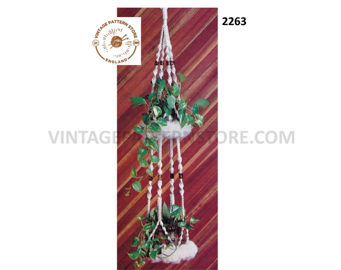 70s vintage easy to follow macrame plant hanger holder pdf macrame pattern 70s vintage retro indoor garden 4 foot 8" Long Download 2263