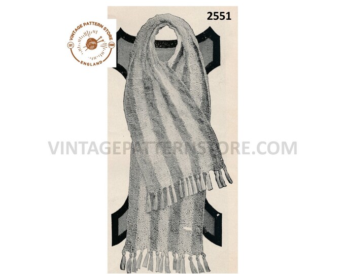 Ladies Womens vintage Edwardian striped fringed scarf pdf knitting pattern Instant PDF download 2551