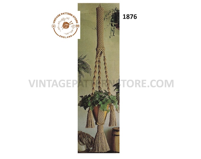 70s vintage easy to make macrame plant hanger pdf macrame pattern, 70s vintage retro indoor garden 6 foot 5" long Instant PDF download 1876