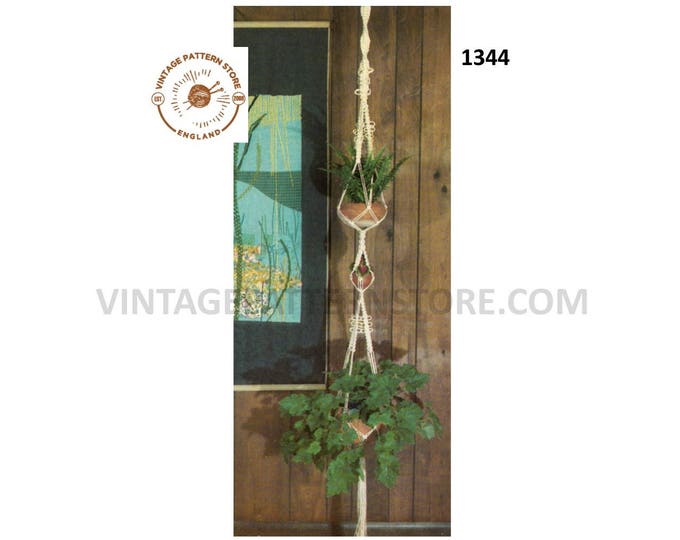 70s vintage easy to follow triple macrame plant hanger pdf macrame pattern Instant PDF download 1344