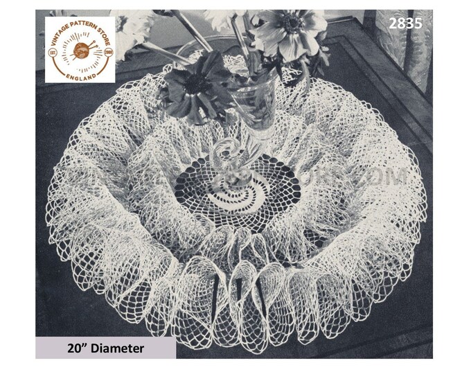 40s vintage double ruffle circular round doily doilies table mat pdf crochet pattern 20" diameter Instant PDF download 2835