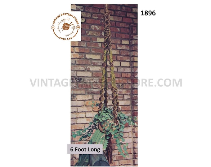 70s vintage easy to make macrame plant hanger pdf macrame pattern 70s vintage retro indoor garden 6 foot Long PDF download 1896