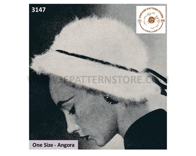 Ladies 50s hat knitting patterns, Ladies Womens 50s angora hat pattern, Ladies Womens 50s cloche pattern - Adult - PDF Download 3147