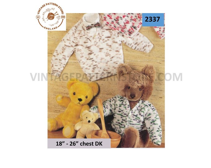 Baby Babies Toddlers 90s easy to knit V or round neck raglan cardigan and sweater jumper pdf knitting pattern 18" to 26" PDF download 2337