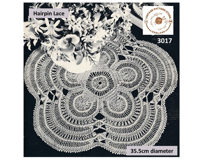 60s vintage circular round doily doilies pdf hairpin lace pattern 35cm diameter Instant PDF Download 3017