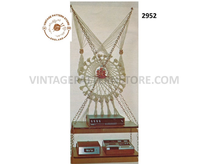 70s vintage macrame furniture furnishings HiFi and record player shelf unit pdf macrame pattern Instant PDF download 2952