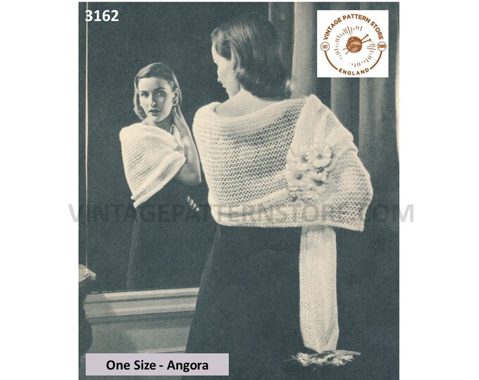 Ladies Womens 50s vintage retro lacy lace angora shawl stole wrap pdf knitting pattern One Size Instant PDF Download 3162