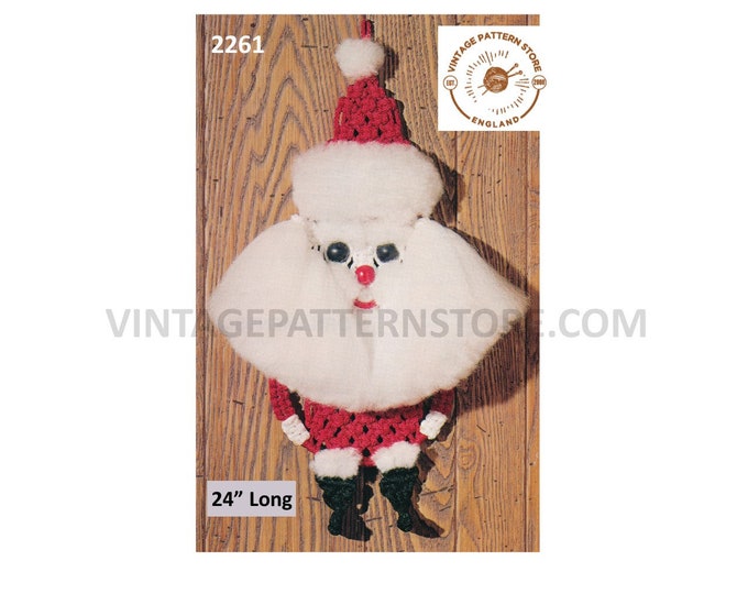 70s vintage Macrame Santa Claus Father Christmas wall hanging decoration ornament pdf macrame pattern 24" Long Instant PDF download 2261