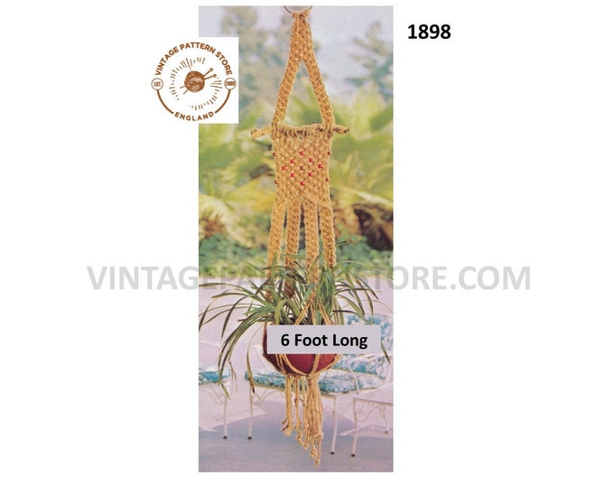 PDF macrame pattern, 70s Macrame plant hanger pattern, 70s macrame pattern, Easy Beginners macrame pattern - 6 foot Long - PDF download 1898