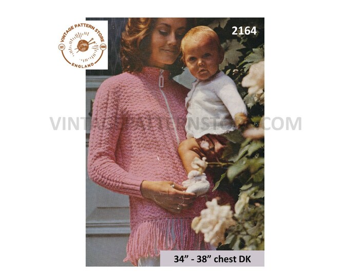 Ladies Womens 60s vintage fringed textured raglan DK jacket & Baby Babies angel top booties pdf knitting pattern 34" to 38" Download 2164