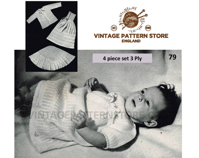 Baby Babies 40s vintage 3 ply pram set with matinee coat dress carry cape & shawl pdf knitting pattern 18" chest Instant PDF Download 79