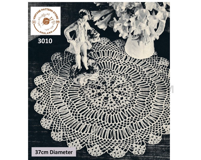 60s vintage circular round lacy doily doilies pdf crochet pattern 37cm diameter Instant PDF Download 3010