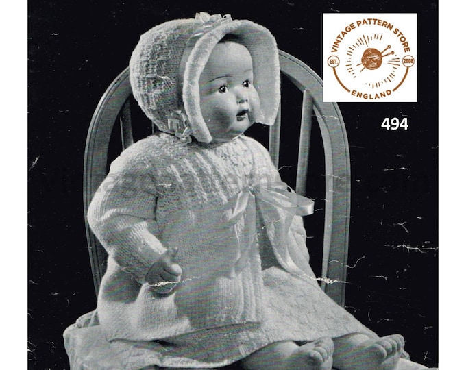 30s vintage 14" 18" 2 ply and 3 ply baby dolls clothes pram set layette pdf knitting pattern 10 items to knit Instant PDF Download 494