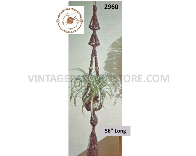 70s vintage macrame plant hanger pdf macrame pattern, 70s vintage retro Indoor garden gardening 56" long Instant PDF download 2960