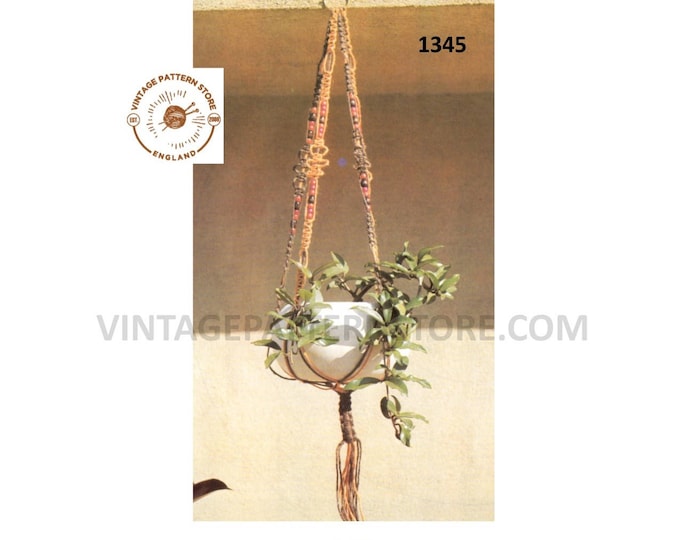 70s vintage macrame plant hanger pdf macrame pattern, 70s vintage retro indoor garden gardening Instant PDF download 1345