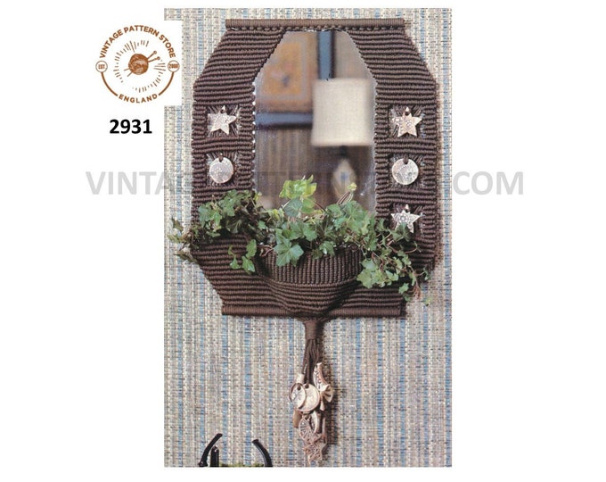 PDF Macrame pattern, 70s Macrame mirror frame pattern, Macrame bathroom mirror with pocket, 70s Macrame washroom - PDF Download 2931