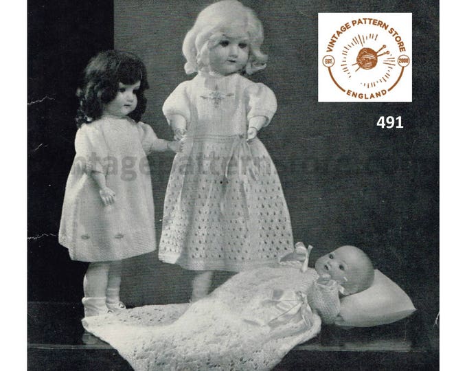 30s vintage 16" 18" 20" Baby Doll clothes dress layette pram set 11 items to knit pdf knitting pattern Instant PDF Download 491