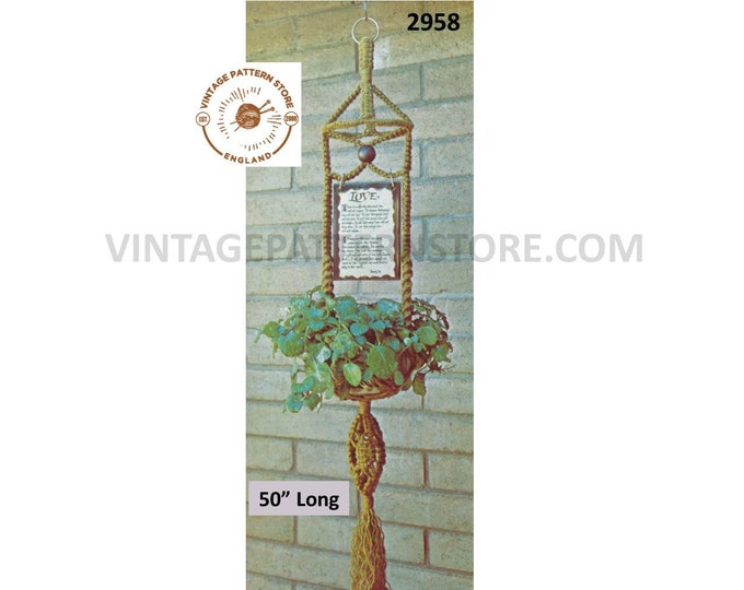 70s vintage macrame plant hanger pdf macrame pattern 70s vintage retro indoor garden 50" long Instant PDF download 2958