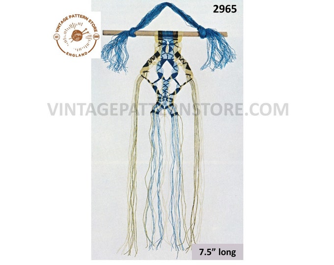 70s vintage miniature micrame cotton macrame wall hanging pdf macrame pattern 7.5 " long Instant PDF download 2965