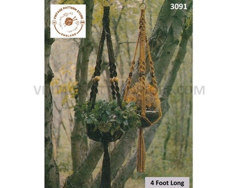 70s Vintage Makramee Blumenampel Muster, 1,20 m (PDF Download)