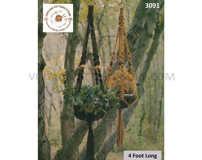 PDF Macrame patterns, Easy Macrame plant hanger pattern, 70s Macrame plant pot holder, Easy macrame patterns - 4 foot - PDF download 3091