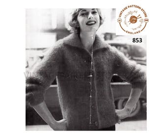 50s Mohair Cardigan Knitting Pattern, Raglan Collar (34-38" Bust) (PDF Pattern)