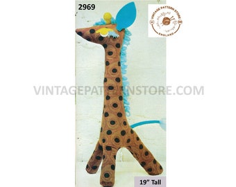 80s vintage retro cuddly toy giraffe pdf sewing pattern 8" by 10" Instant PDF download 2969